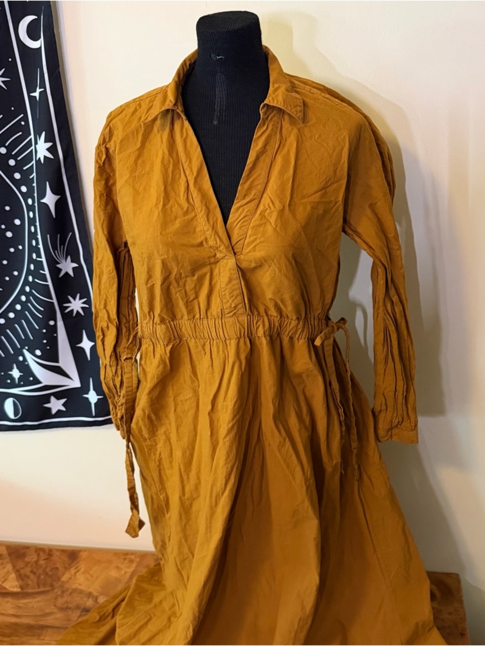 Anthropologie Maeve Cinched Shirt Dress M Maxi Brown 100% Cotton